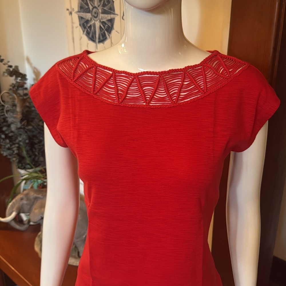 NWT chaps size small Red Women's Top with Embroidered Neckline